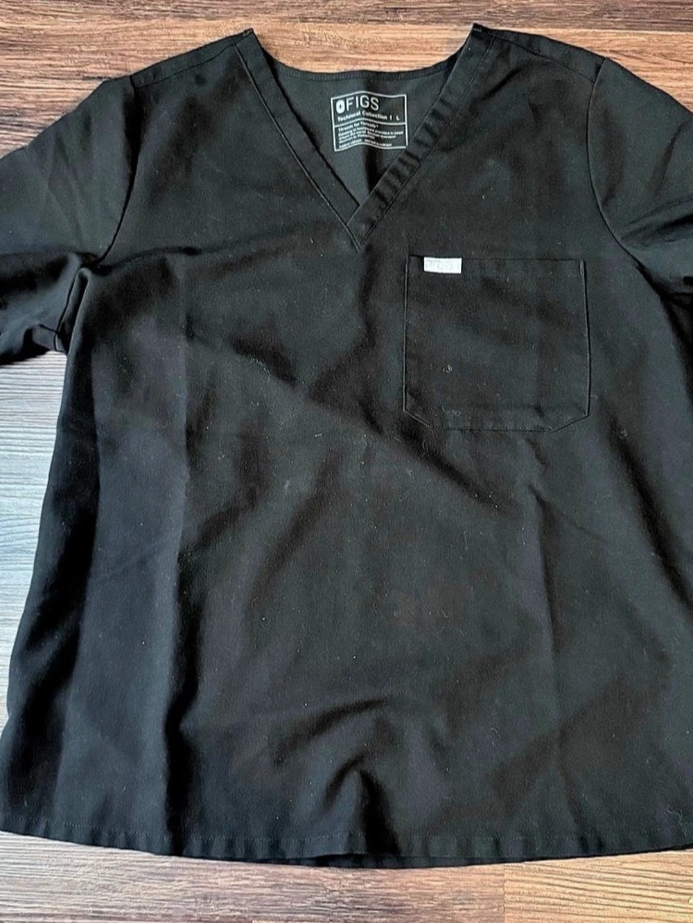 Figs Catarina Scrub Top Womens Large One Pocket V-Neck Black PO 3642